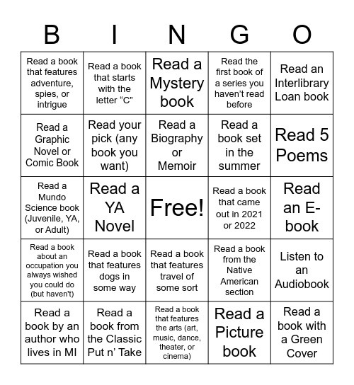 Winter Book Bingo Card