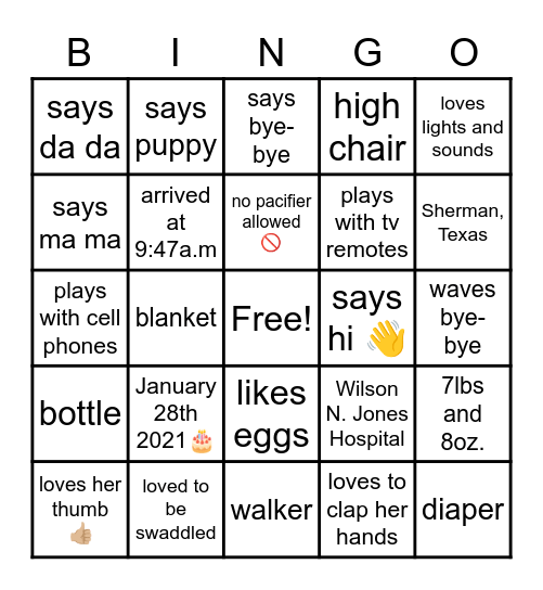 🎈  AVA'S 1st Birthday     🎈 Bingo Card