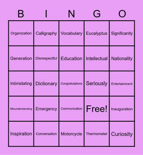 Multisyllabic words Bingo Card