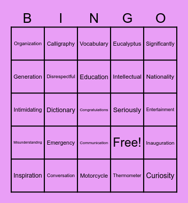 Multisyllabic words Bingo Card