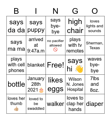 🎈 AVA'S 1st Birthday 🎈 Bingo Card