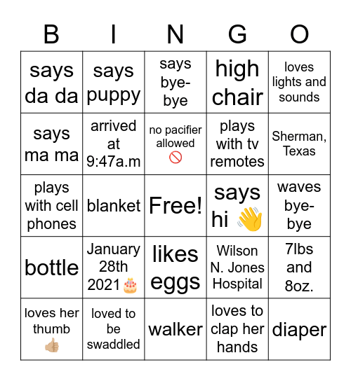 🎈 AVA'S 1st Birthday 🎈 Bingo Card