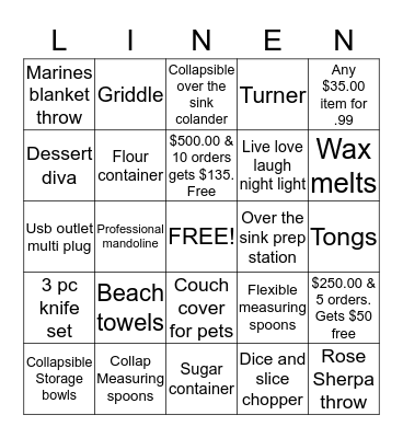 Linen World and more Bingo Card