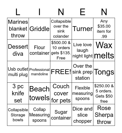 Linen World and more Bingo Card