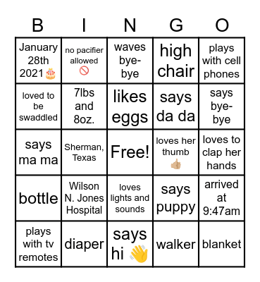 🎈 AVA'S 1st Birthday  🎈 Bingo Card