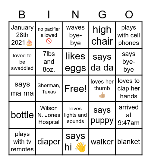 🎈 AVA'S 1st Birthday  🎈 Bingo Card