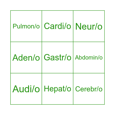 Medical Terminology Bingo Card