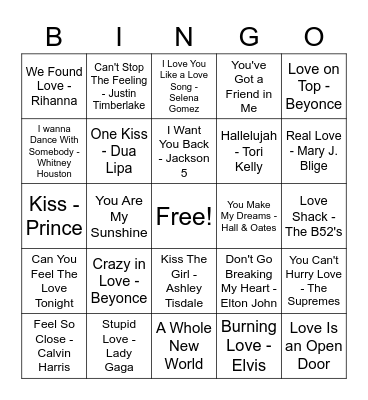 VALENTINE'S DAY SONG BINGO Card