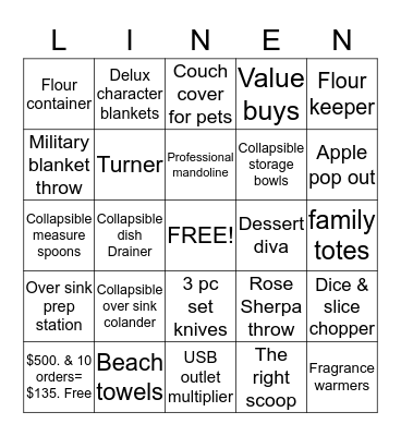 Linen world and more Bingo Card
