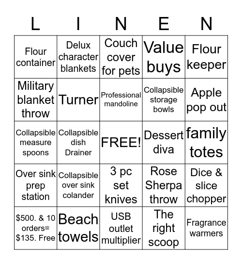 Linen world and more Bingo Card