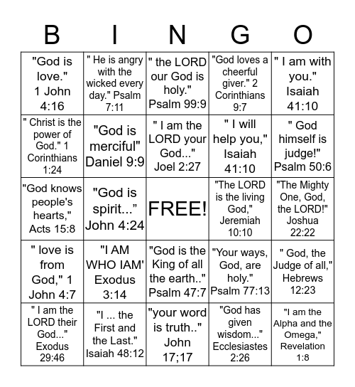 WHO IS GOD? Bingo Card