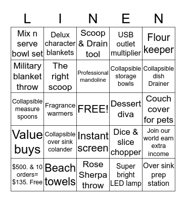 Linen world and more Bingo Card