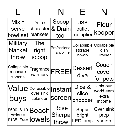 Linen world and more Bingo Card