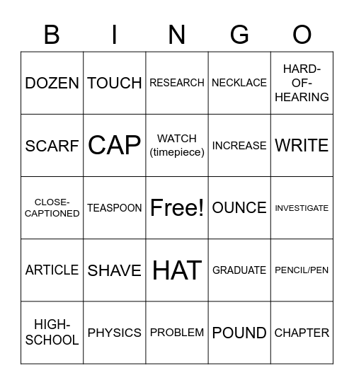 Chapter 13 Vocab Bingo Card