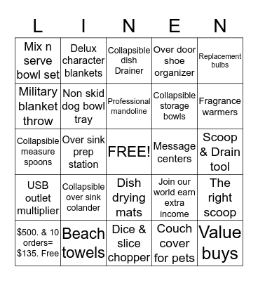 Linen world and more Bingo Card