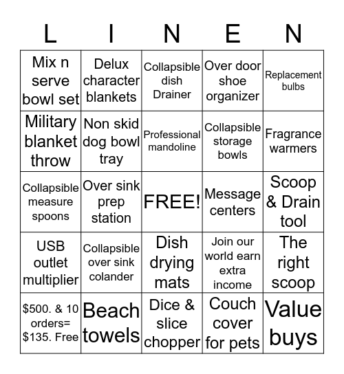 Linen world and more Bingo Card