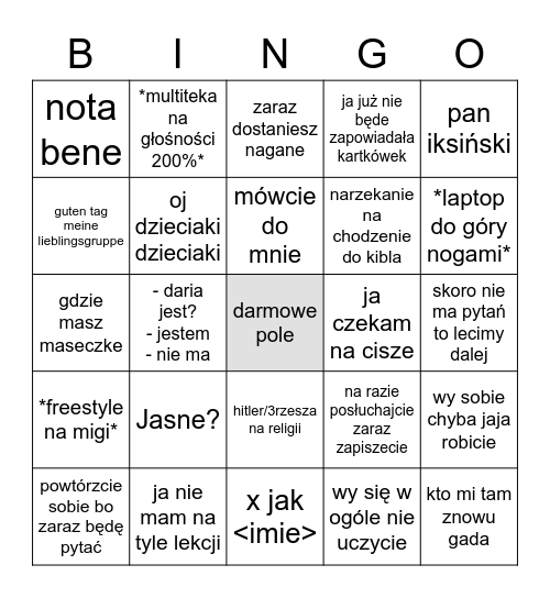 teksty lo Bingo Card
