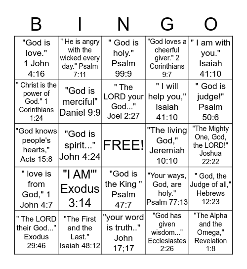 WHO IS GOD? (For Elementary) Bingo Card