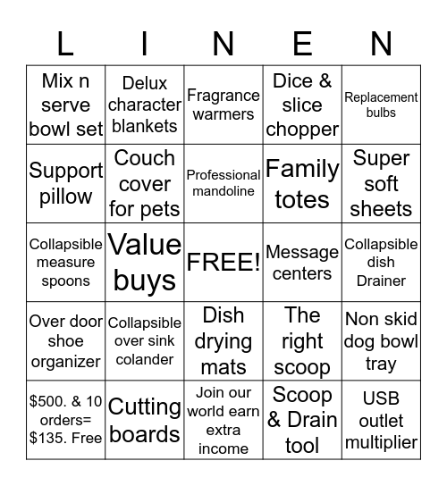 Linen world and more Bingo Card