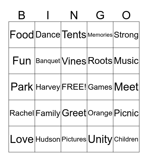Hudson Family Reunion Bingo Card
