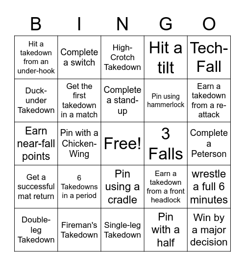 Wrestling Bingo Card