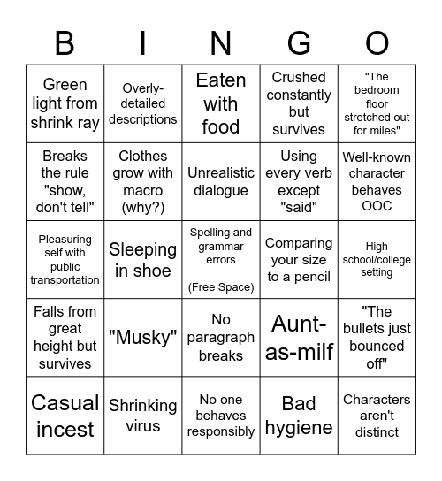 Macro/Micro Story Bingo Card