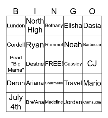 HOLMES-MANNING FAMILY REUNION 2015 Bingo Card