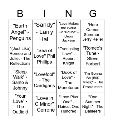 One Hit Wonder Bingo Card
