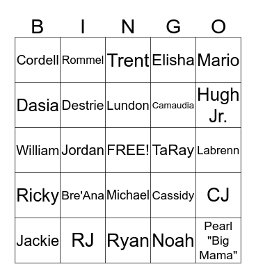 HOLMES-MANNING FAMILY REUNION 2015 Bingo Card