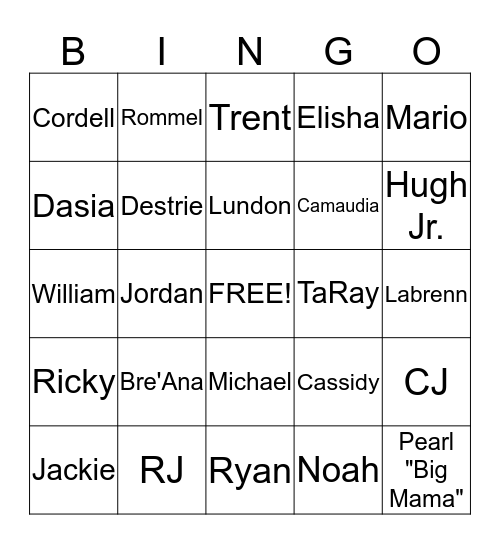 HOLMES-MANNING FAMILY REUNION 2015 Bingo Card