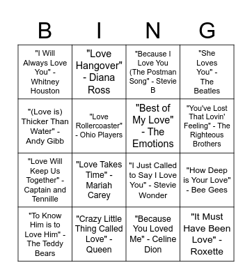 To Billboard Hits Bingo Card