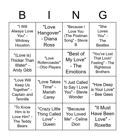 To Billboard Hits Bingo Card