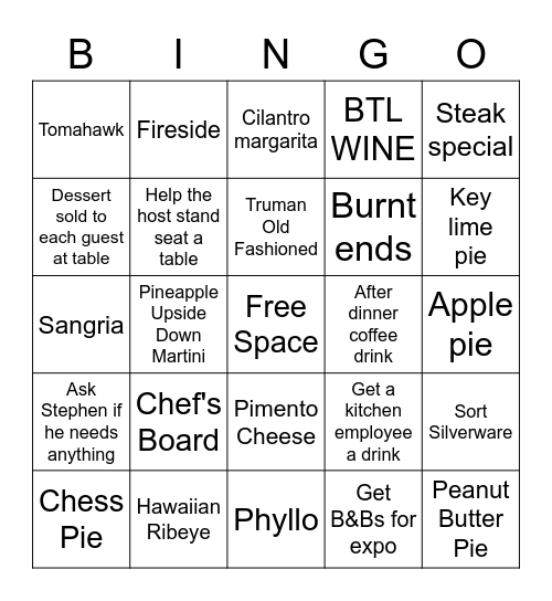 Server Bingo Card