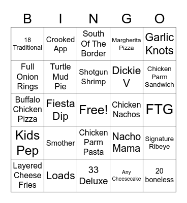 Bubba's Bingo Card