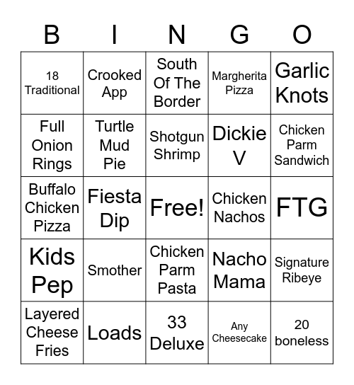 Bubba's Bingo Card