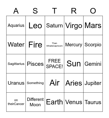 ASTRO!!! Bingo Card