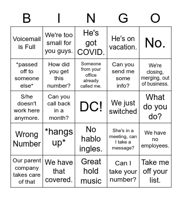 Call Block Bingo Card