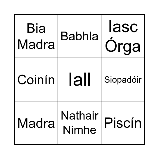 Siopa na bpeataí Bingo Card