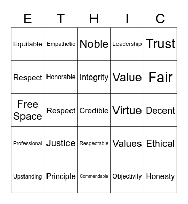 Ethical Bingo Card