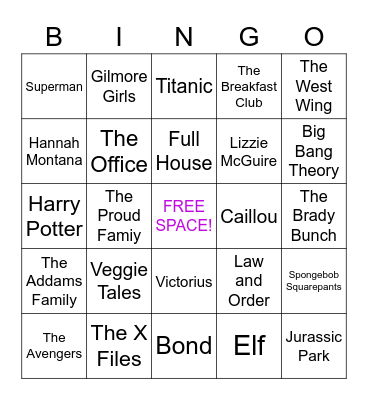 Theme Song Singo Bingo Card