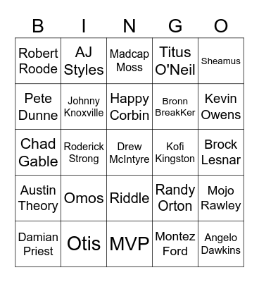Mens Rumble Bingo Card