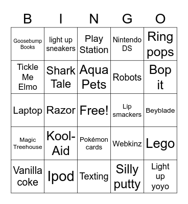1990s and 2000s Bingo Card