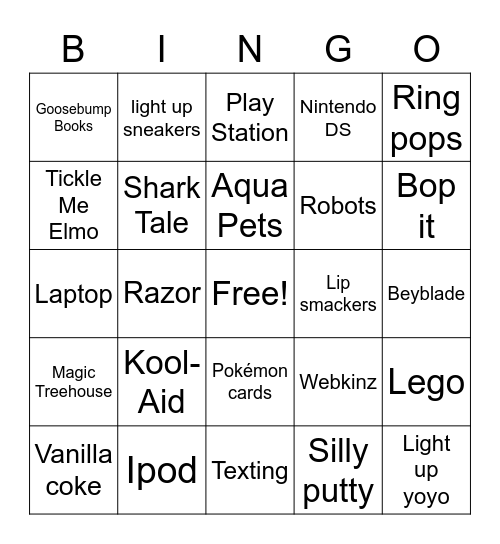 1990s and 2000s Bingo Card