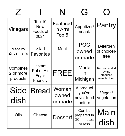 The Great Recipe Round-Up! Bingo Card