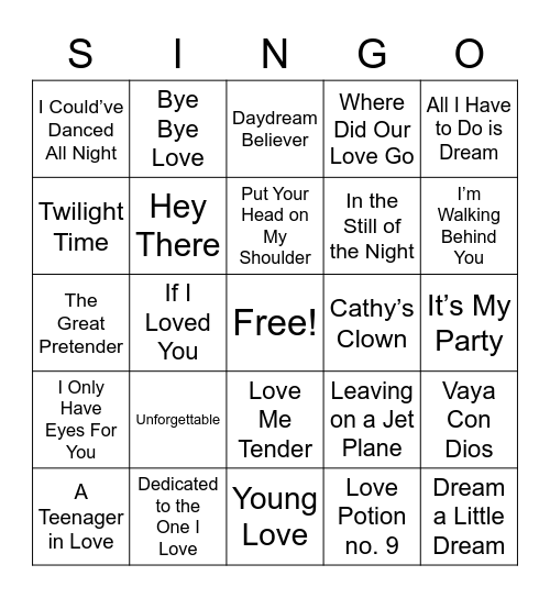 ❤️ SINGO ❤️ Bingo Card