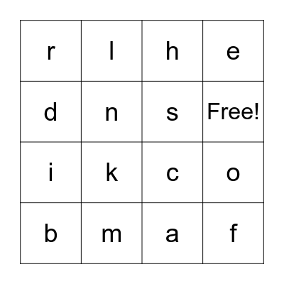 Letters Bingo Card