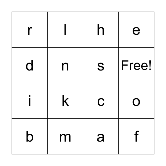 Letters Bingo Card