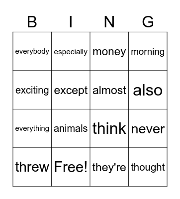 3rd Grade Unit 1 HFW Bingo Card