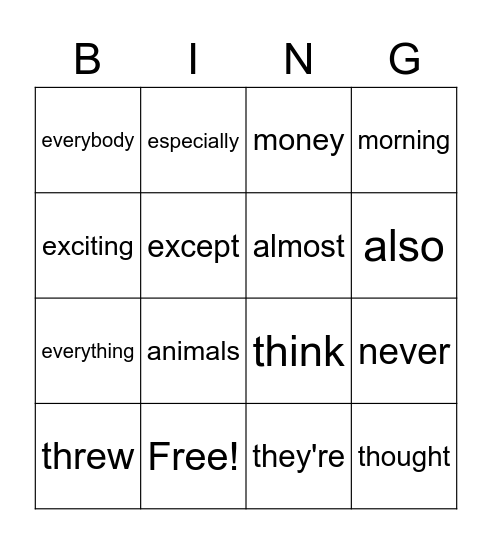 3rd Grade Unit 1 HFW Bingo Card