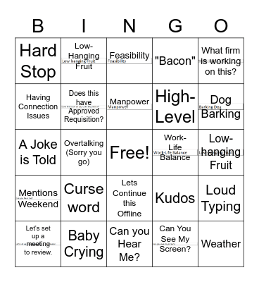 PDC Meeting Bingo Card